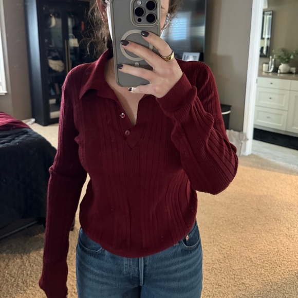 Reformation Deep Red Ribbed Cardigan - Picture 1 of 4